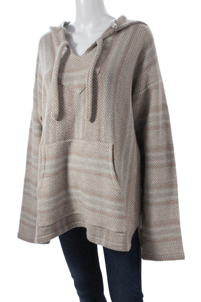 Sharis Women Striped Cashmere Hoodie Beige Size 2