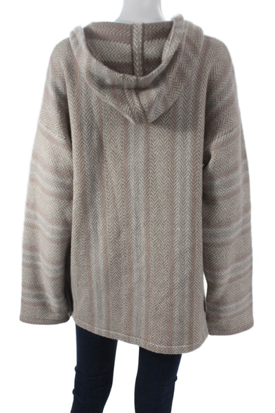 Sharis Women Striped Cashmere Hoodie Beige Size 2