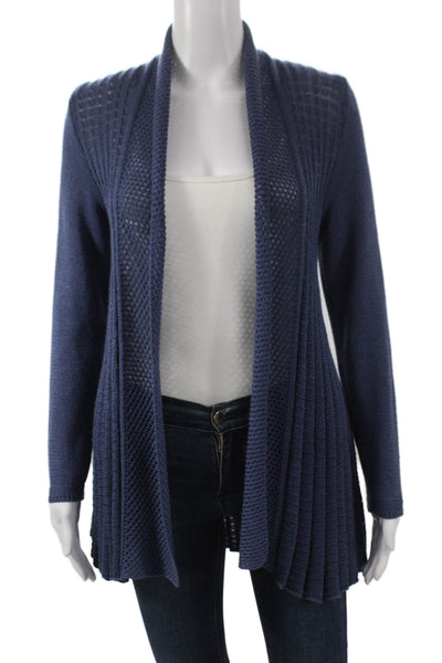 Jennifer T Women Blue Collared Long Sleeve Cardigan Size 40