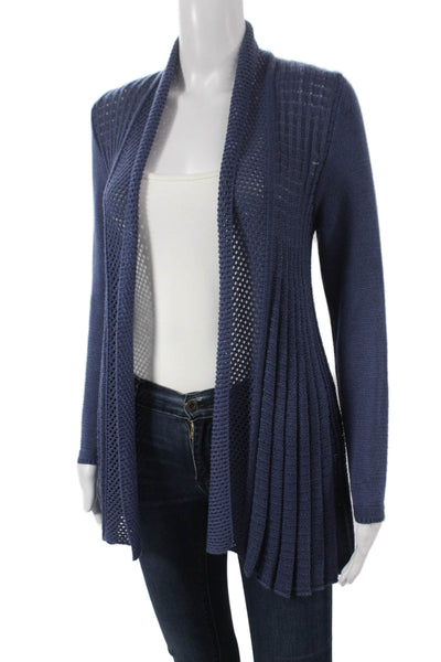 Jennifer T Women Blue Collared Long Sleeve Cardigan Size 40