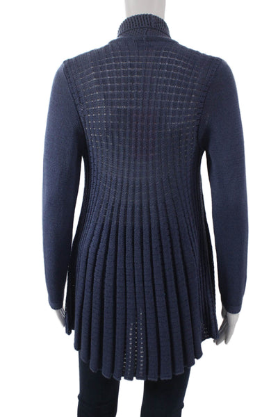 Jennifer T Women Blue Collared Long Sleeve Cardigan Size 40