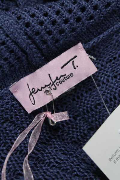 Jennifer T Women Blue Collared Long Sleeve Cardigan Size 40