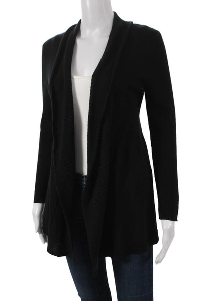 Jennifer T Womens Black Collared Cotton Cardigan Sweater Long Sleeve Size S
