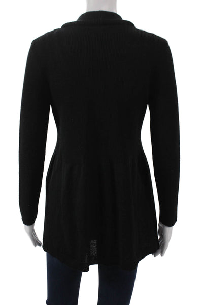 Jennifer T Womens Black Collared Cotton Cardigan Sweater Long Sleeve Size S