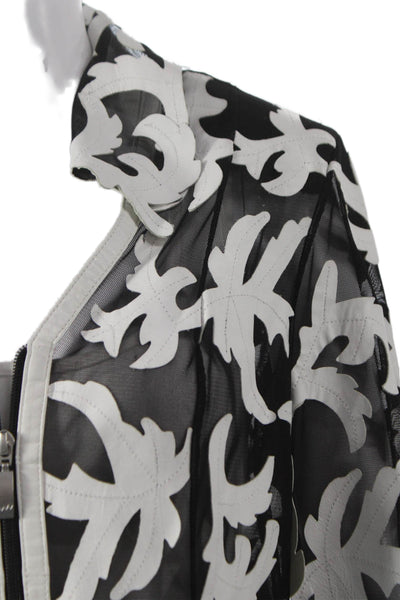 Natto Women Black Leather Floral Zip Long Sleeve Basic Jacket Size S