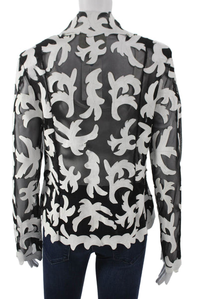 Natto Women Black Leather Floral Zip Long Sleeve Basic Jacket Size S