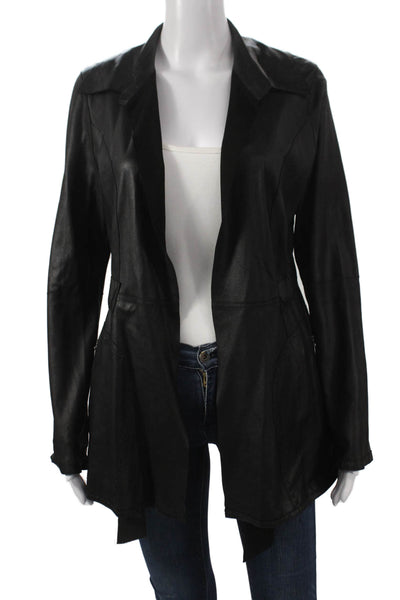 In Transit Womens Black Leather Basic Jacket Tie Long Sleeve Size M