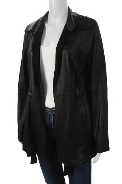 In Transit Womens Black Leather Basic Jacket Tie Long Sleeve Size M