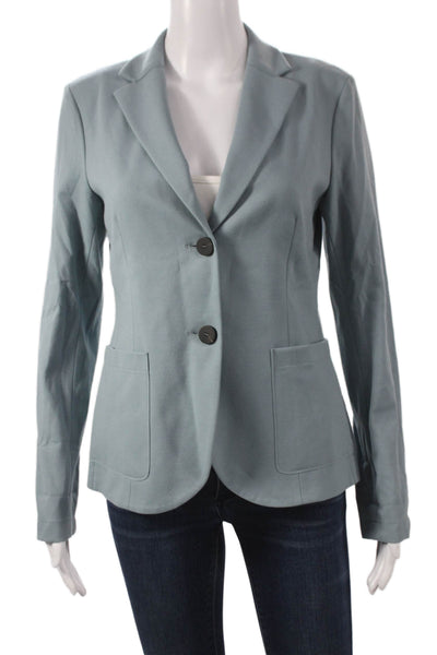 Sharis Womens Basic Jacket Blue Button Long Sleeve Solid Size 40