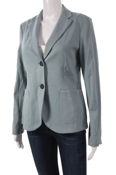 Sharis Womens Basic Jacket Blue Button Long Sleeve Solid Size 40