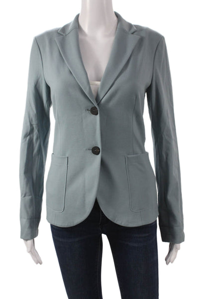 Sharis Women Solid Blue Viscose Blazer Button Long Sleeve Size 42