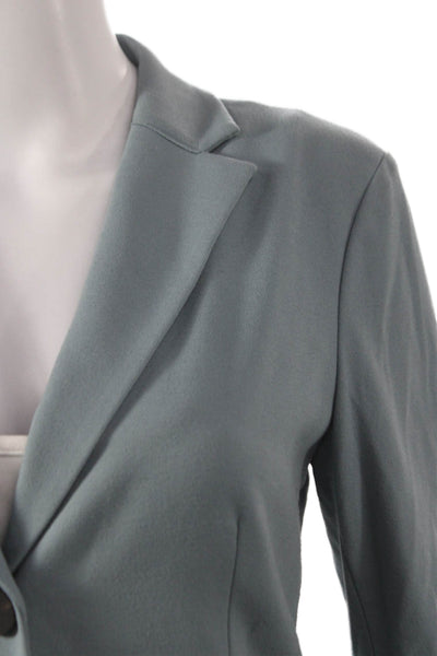 Sharis Women Solid Blue Viscose Blazer Button Long Sleeve Size 42