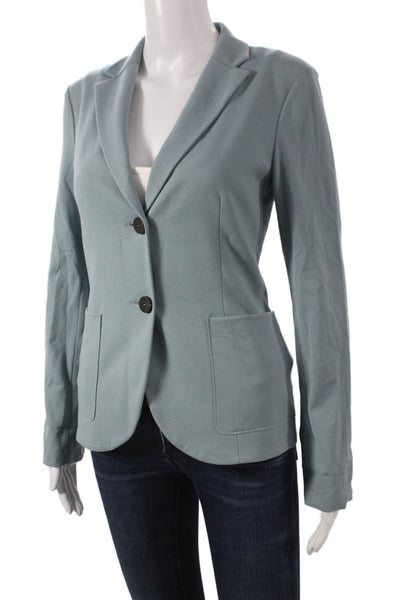 Sharis Women Solid Blue Viscose Blazer Button Long Sleeve Size 42