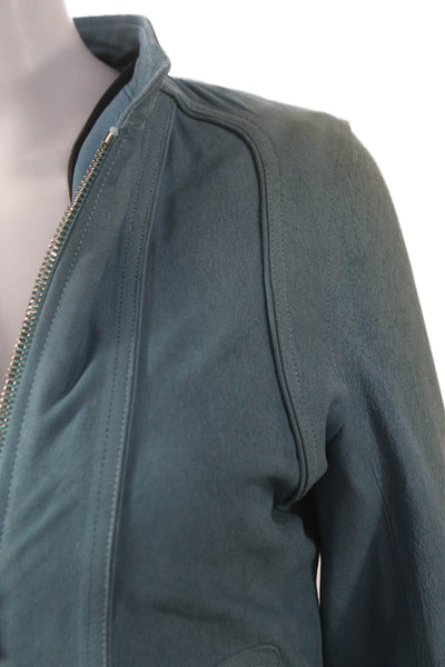 Shari's Place Women Blue Suede Basic Biker Jacket Zip Long Sleeve Size 2