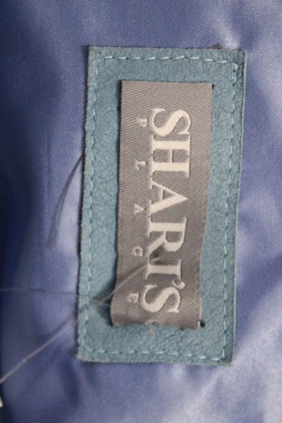 Shari's Place Women Blue Suede Basic Biker Jacket Zip Long Sleeve Size 2