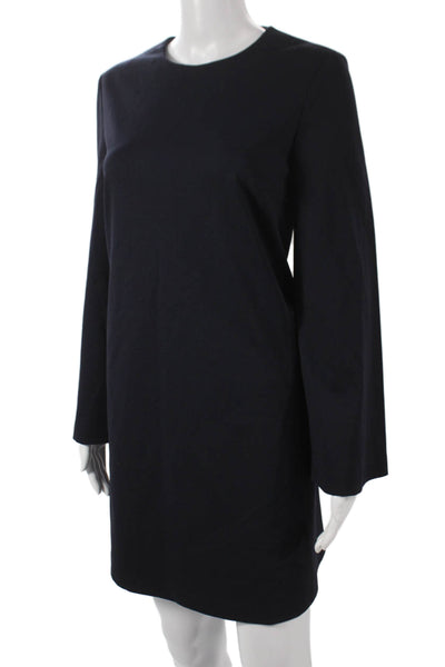 Sharis Women Shift Dress Blue Long Sleeve Round Neck Viscose Size 40