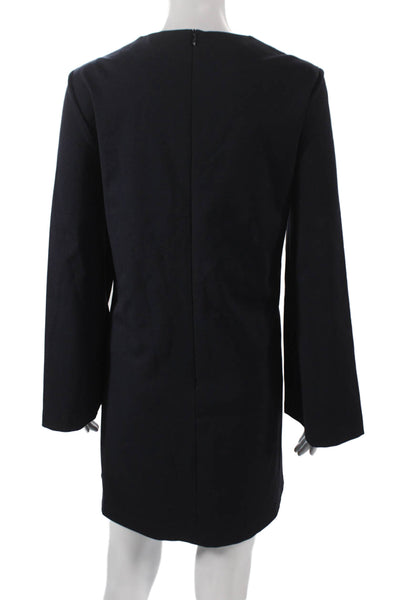Sharis Women Shift Dress Blue Long Sleeve Round Neck Viscose Size 40