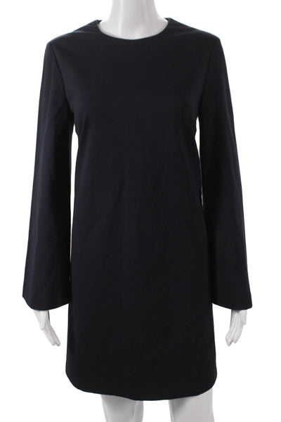 Sharis Womens Shift Dress Blue Viscose Long Sleeve Round Neck Zip Size 42