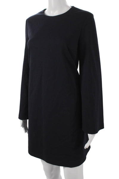 Sharis Womens Shift Dress Blue Viscose Long Sleeve Round Neck Zip Size 42