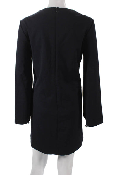 Sharis Womens Shift Dress Blue Viscose Long Sleeve Round Neck Zip Size 42
