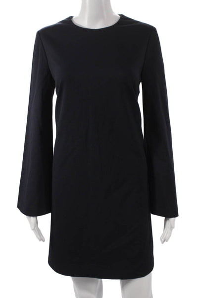 Sharis Womens Shift Dress Black Short Long Sleeve Crew Neck Viscose Size 44