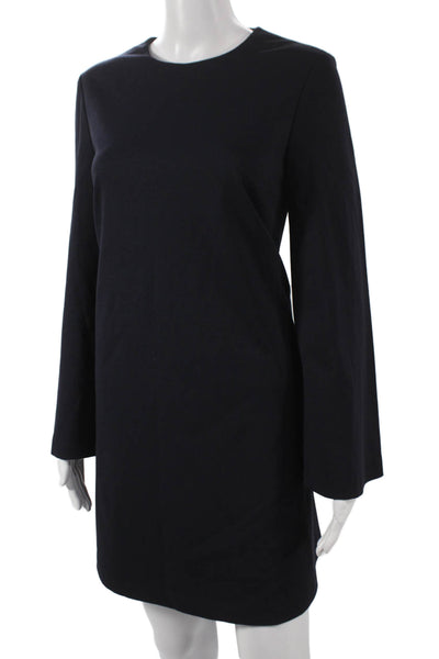 Sharis Womens Shift Dress Black Short Long Sleeve Crew Neck Viscose Size 44
