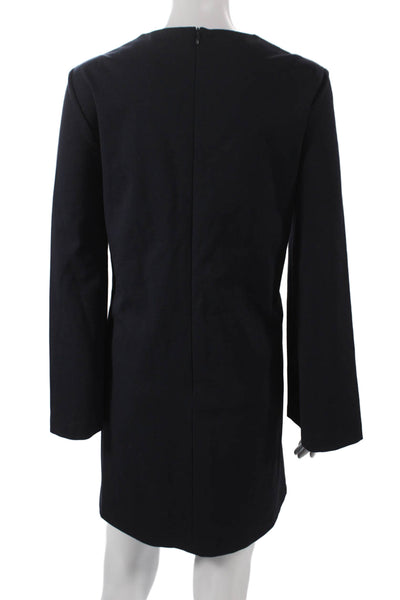 Sharis Womens Shift Dress Black Short Long Sleeve Crew Neck Viscose Size 44