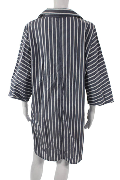 Sharis Unisex Adults Shirt Dress Blue Collared Striped 3/4 Sleeve Size 42
