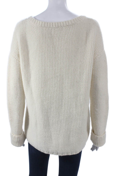 Designer Womens Cashmere Pullover Sweater Ivory Round Neck Long Sleeve Size S