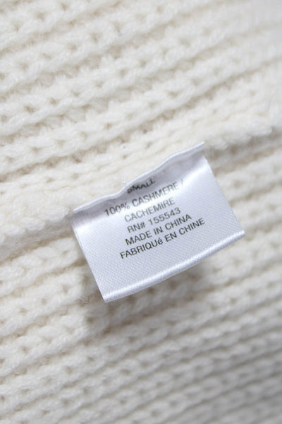 Designer Womens Cashmere Pullover Sweater Ivory Round Neck Long Sleeve Size S