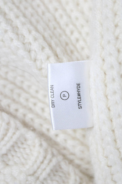 Designer Womens Cashmere Pullover Sweater Ivory Round Neck Long Sleeve Size S