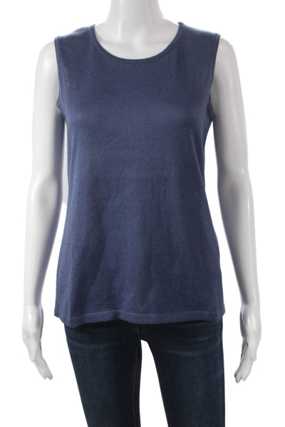 Jennifer T Women Basic Round Neck Tank Blue Cotton Viscose Size 12