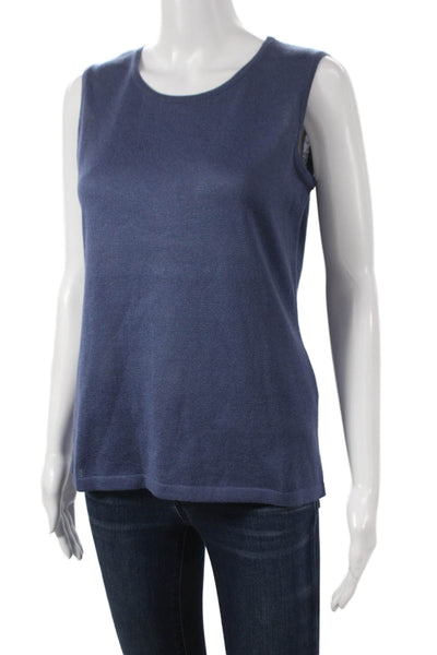Jennifer T Women Basic Round Neck Tank Blue Cotton Viscose Size 12