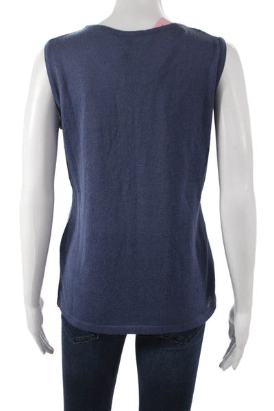 Jennifer T Women Basic Round Neck Tank Blue Cotton Viscose Size 12