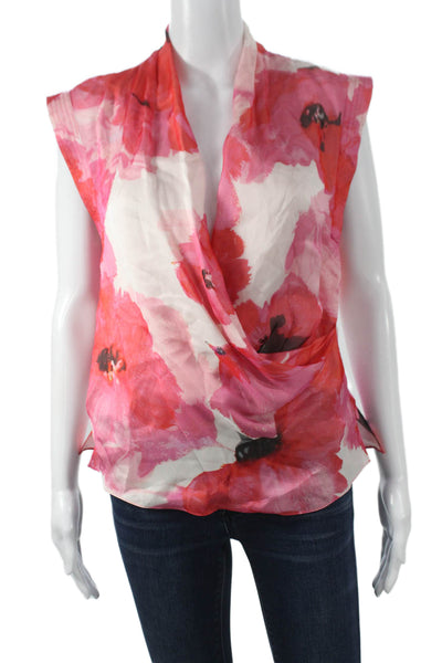 Prabal Gurung Womens Silk Pink Cowl Neck Floral Sleeveless Blouse Size 6