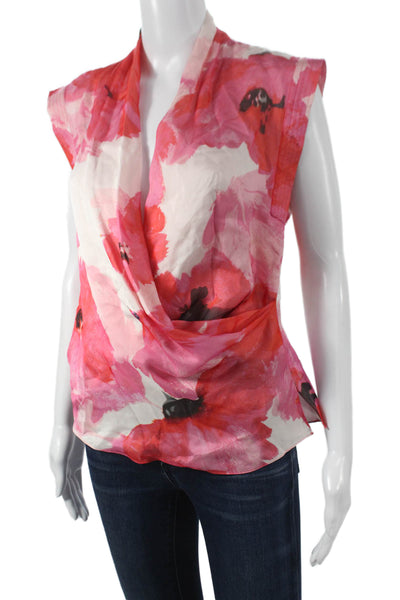 Prabal Gurung Womens Silk Pink Cowl Neck Floral Sleeveless Blouse Size 6