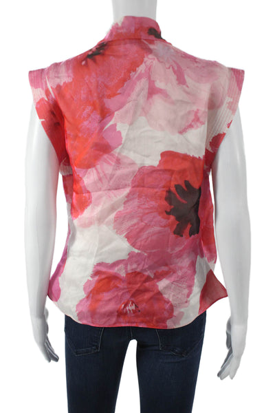 Prabal Gurung Womens Silk Pink Cowl Neck Floral Sleeveless Blouse Size 6