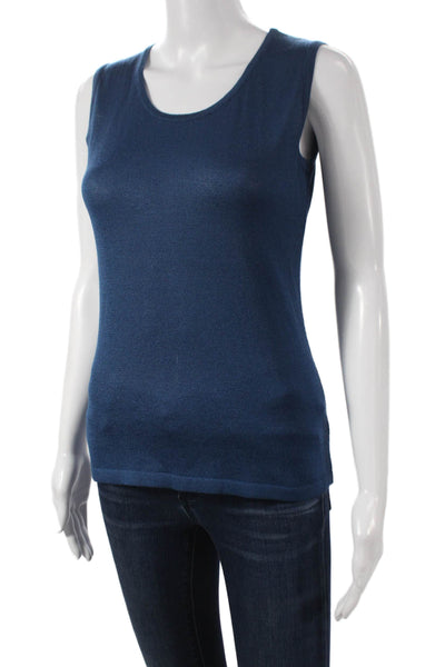 Jennifer T Womens Cotton Blend Sleeveless Round Neck Tank Blue Size 42