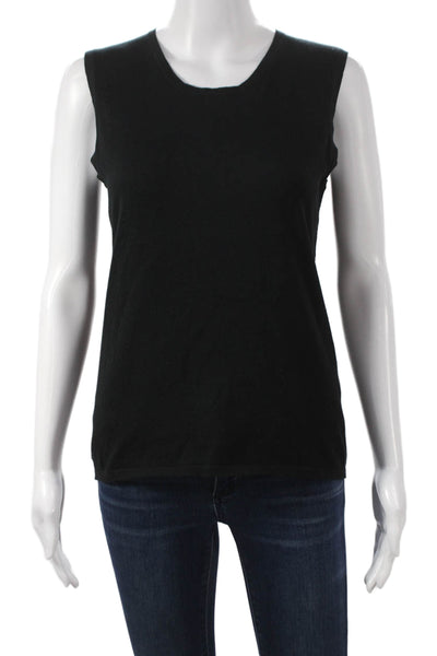 Jennifer T Womens Basic Black Tank Pima Cotton Round Neck Sleeveless Size S