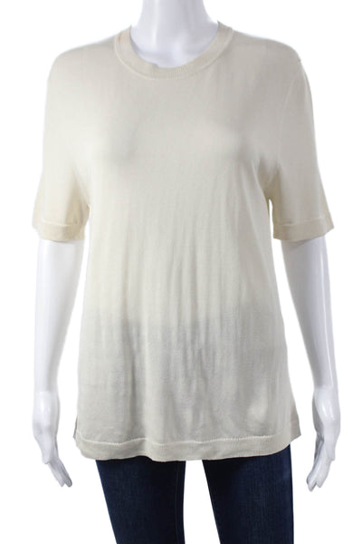 Christian Wijnants Women Basic Ivory Crew Neck Short Sleeve T-Shirt Size L