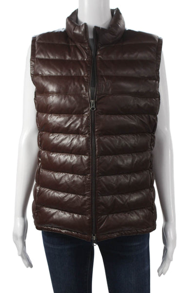 In Transit Men's Leather Puffer Jacket Brown Zip Closure Size XL