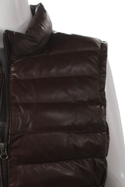 In Transit Men's Leather Puffer Jacket Brown Zip Closure Size XL