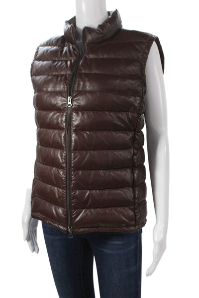 In Transit Men's Leather Puffer Jacket Brown Zip Closure Size XL