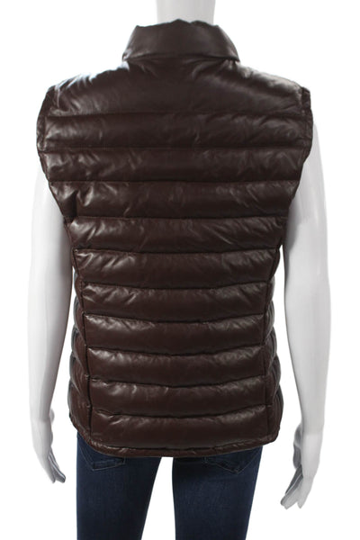 In Transit Men's Leather Puffer Jacket Brown Zip Closure Size XL
