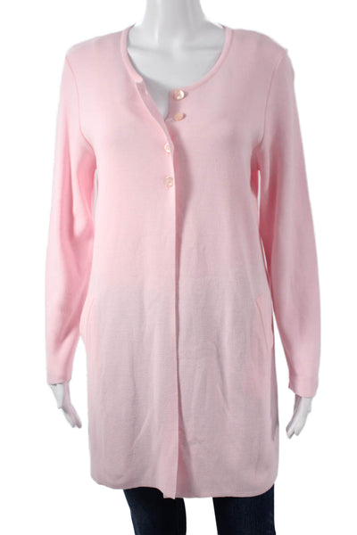 Jennifer T Women Cardigan Pink Long Sleeve Round Neck Size M