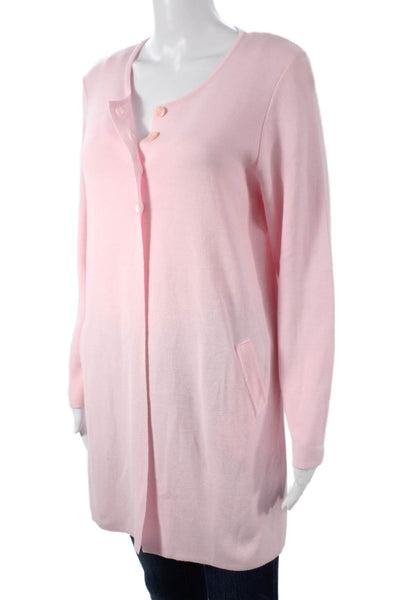 Jennifer T Women Cardigan Pink Long Sleeve Round Neck Size M