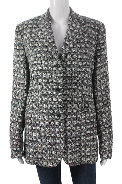 Shari's Place Women Basic Black Check Jacket Button Long Sleeve Classic Size 48