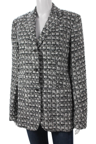 Shari's Place Women Basic Black Check Jacket Button Long Sleeve Classic Size 48