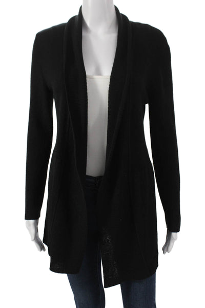 Jennifer T Women Cardigan Black Collared Long Sleeve Cotton Viscose Size L