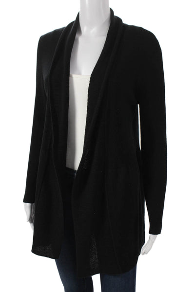 Jennifer T Women Cardigan Black Collared Long Sleeve Cotton Viscose Size L